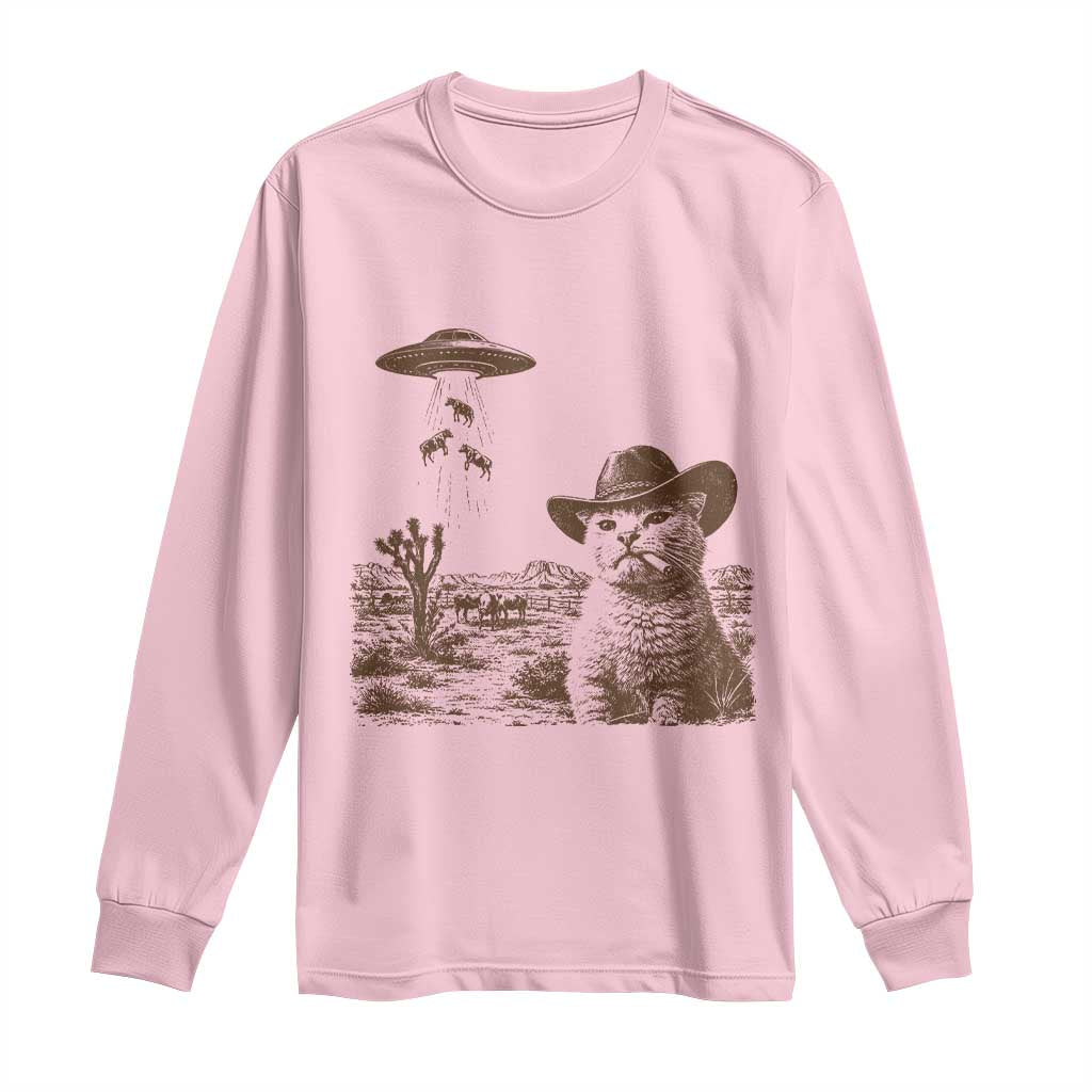 UFO Cowboy Cat Long Sleeve Shirt Vintage Graphic Retro Western Rodeo