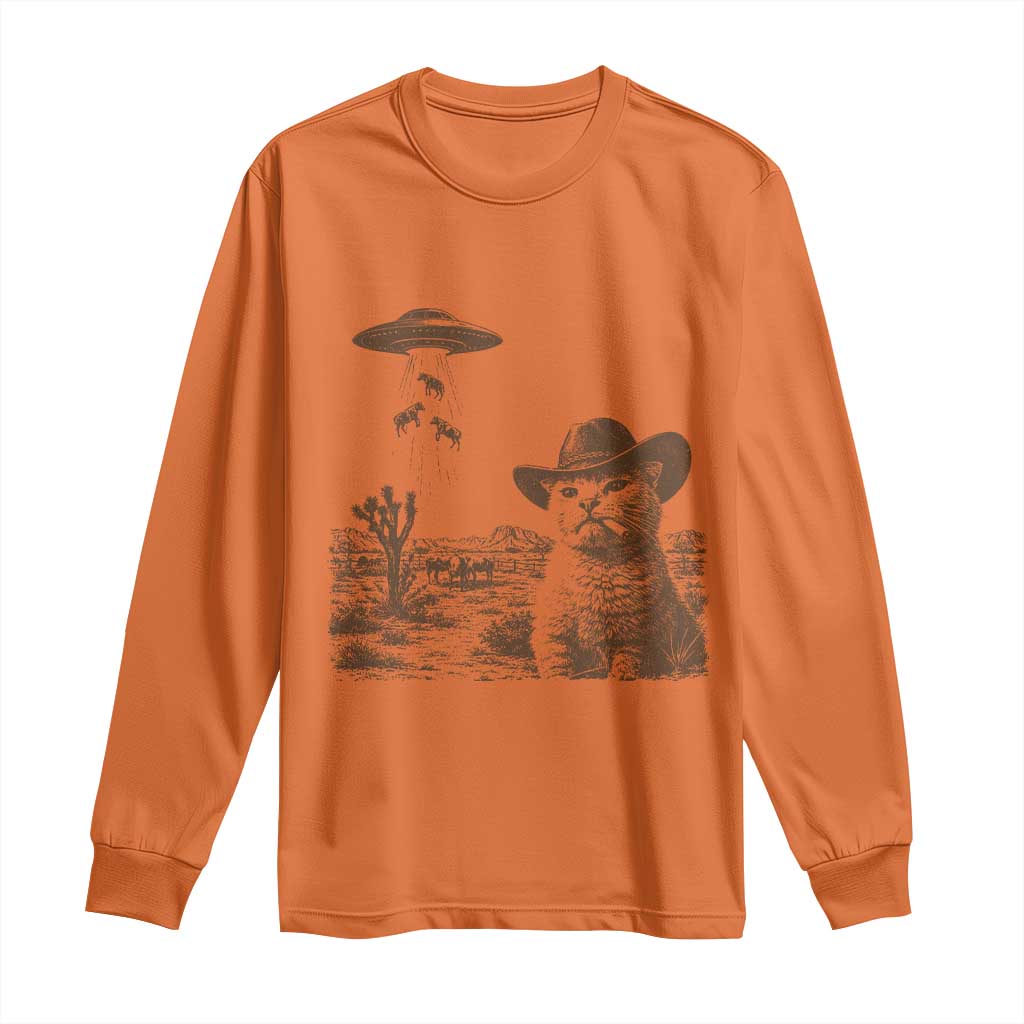UFO Cowboy Cat Long Sleeve Shirt Vintage Graphic Retro Western Rodeo