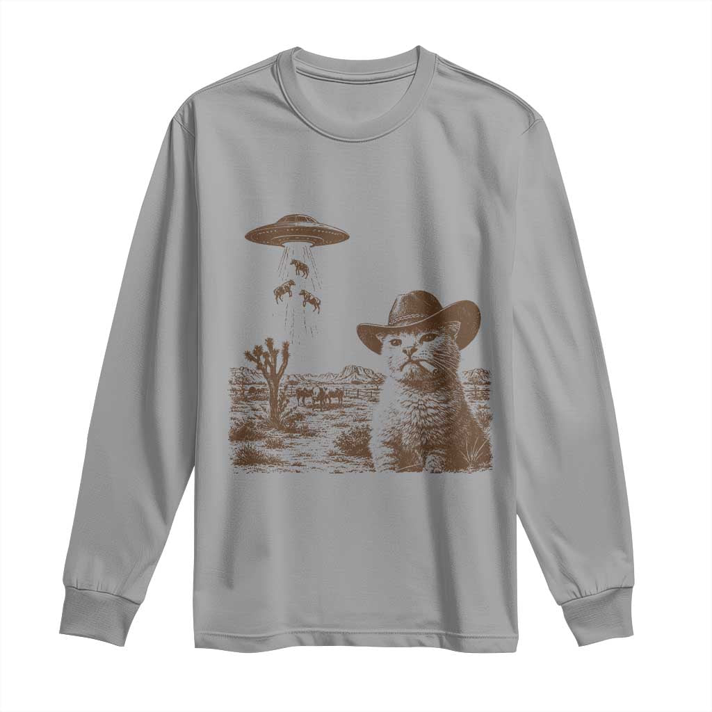 UFO Cowboy Cat Long Sleeve Shirt Vintage Graphic Retro Western Rodeo