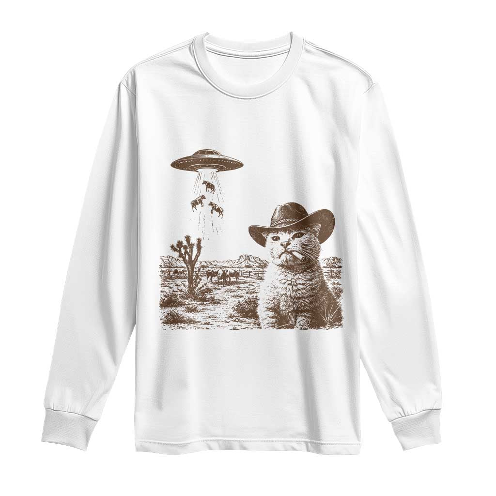UFO Cowboy Cat Long Sleeve Shirt Vintage Graphic Retro Western Rodeo