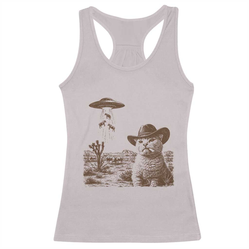UFO Cowboy Cat Racerback Tank Top Vintage Graphic Retro Western Rodeo