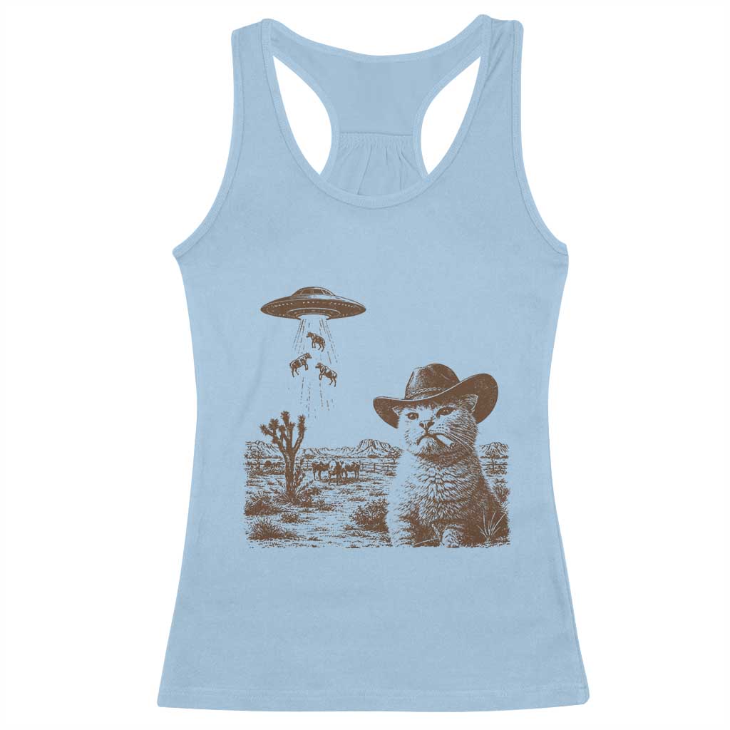 UFO Cowboy Cat Racerback Tank Top Vintage Graphic Retro Western Rodeo