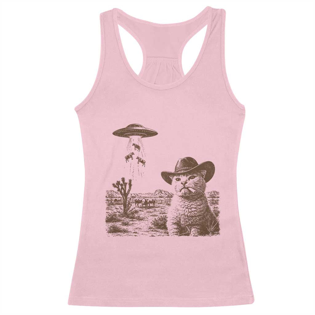 UFO Cowboy Cat Racerback Tank Top Vintage Graphic Retro Western Rodeo