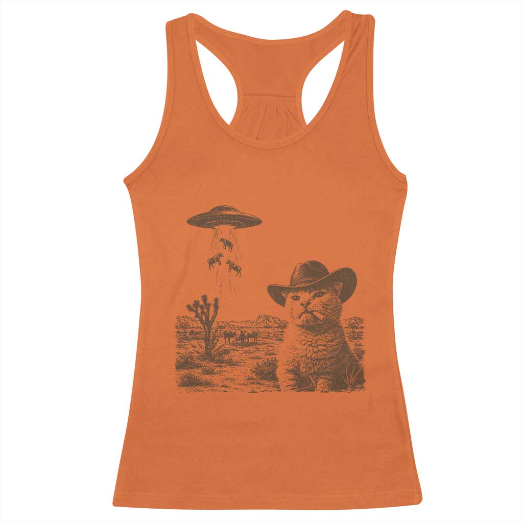 UFO Cowboy Cat Racerback Tank Top Vintage Graphic Retro Western Rodeo
