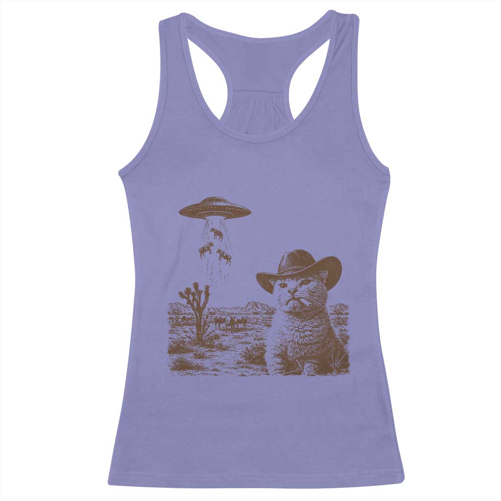 UFO Cowboy Cat Racerback Tank Top Vintage Graphic Retro Western Rodeo