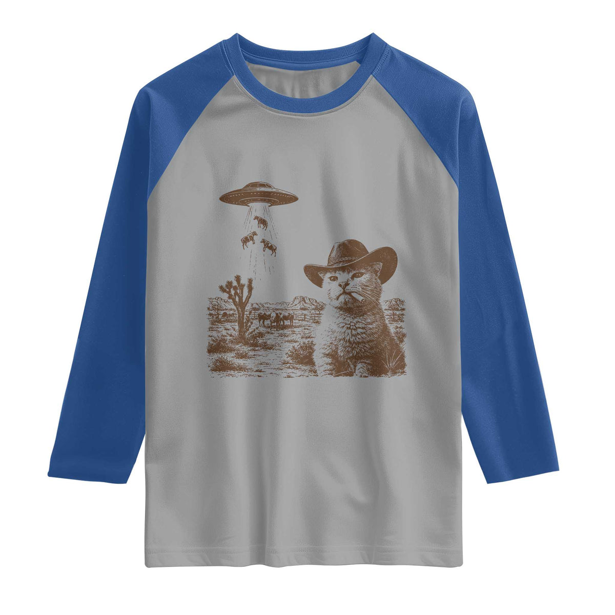 UFO Cowboy Cat Raglan Shirt Vintage Graphic Retro Western Rodeo