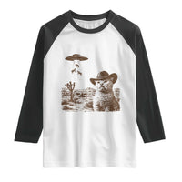 UFO Cowboy Cat Raglan Shirt Vintage Graphic Retro Western Rodeo