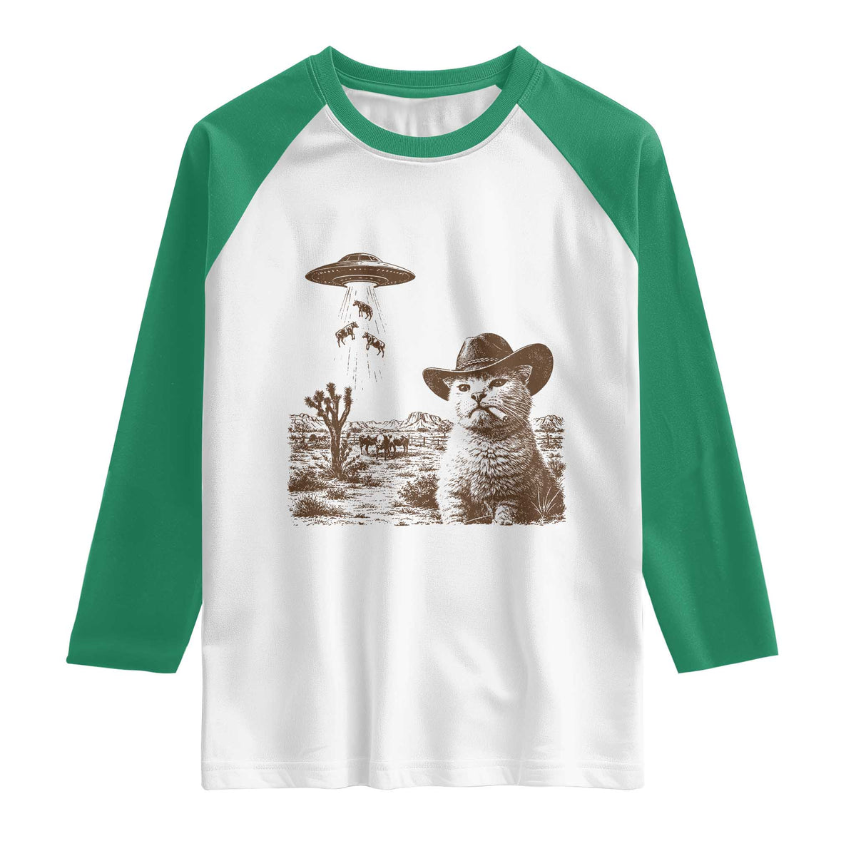 UFO Cowboy Cat Raglan Shirt Vintage Graphic Retro Western Rodeo