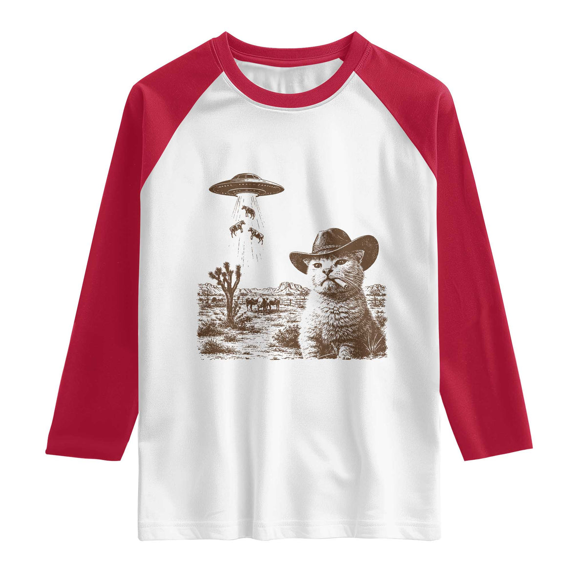 UFO Cowboy Cat Raglan Shirt Vintage Graphic Retro Western Rodeo