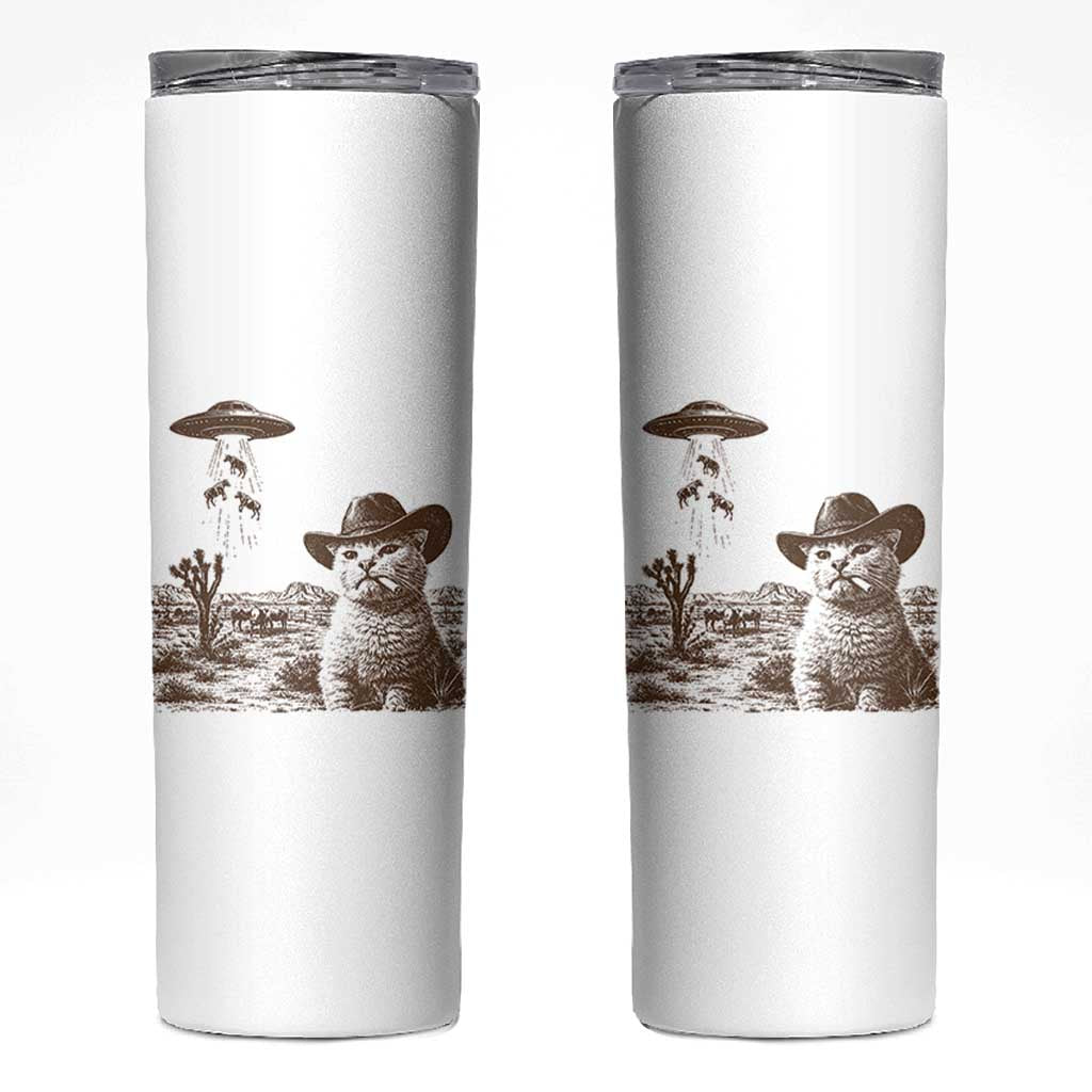 UFO Cowboy Cat Skinny Tumbler Vintage Graphic Retro Western Rodeo