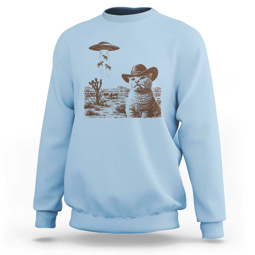 UFO Cowboy Cat Sweatshirt Vintage Graphic Retro Western Rodeo