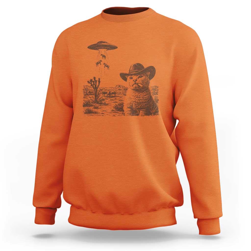 UFO Cowboy Cat Sweatshirt Vintage Graphic Retro Western Rodeo