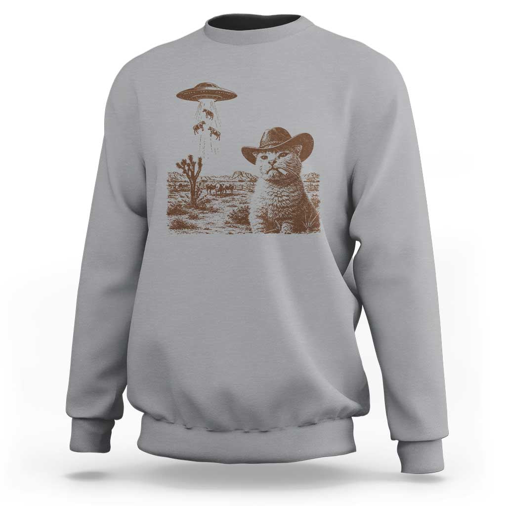 UFO Cowboy Cat Sweatshirt Vintage Graphic Retro Western Rodeo