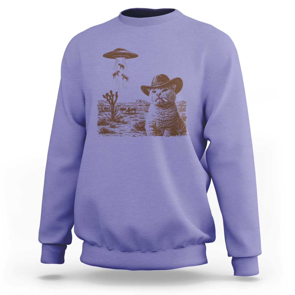 UFO Cowboy Cat Sweatshirt Vintage Graphic Retro Western Rodeo