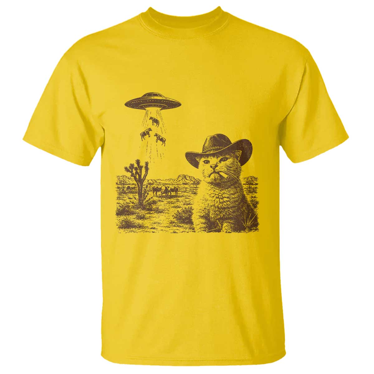 UFO Cowboy Cat T Shirt Vintage Graphic Retro Western Rodeo