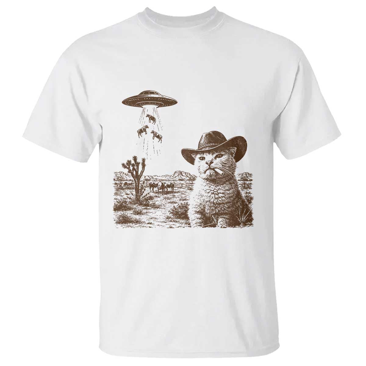 UFO Cowboy Cat T Shirt Vintage Graphic Retro Western Rodeo