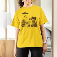 UFO Cowboy Cat T Shirt For Women Vintage Graphic Retro Western Rodeo