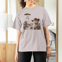 UFO Cowboy Cat T Shirt For Women Vintage Graphic Retro Western Rodeo