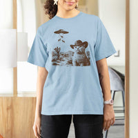 UFO Cowboy Cat T Shirt For Women Vintage Graphic Retro Western Rodeo