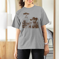 UFO Cowboy Cat T Shirt For Women Vintage Graphic Retro Western Rodeo