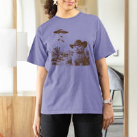 UFO Cowboy Cat T Shirt For Women Vintage Graphic Retro Western Rodeo