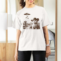 UFO Cowboy Cat T Shirt For Women Vintage Graphic Retro Western Rodeo