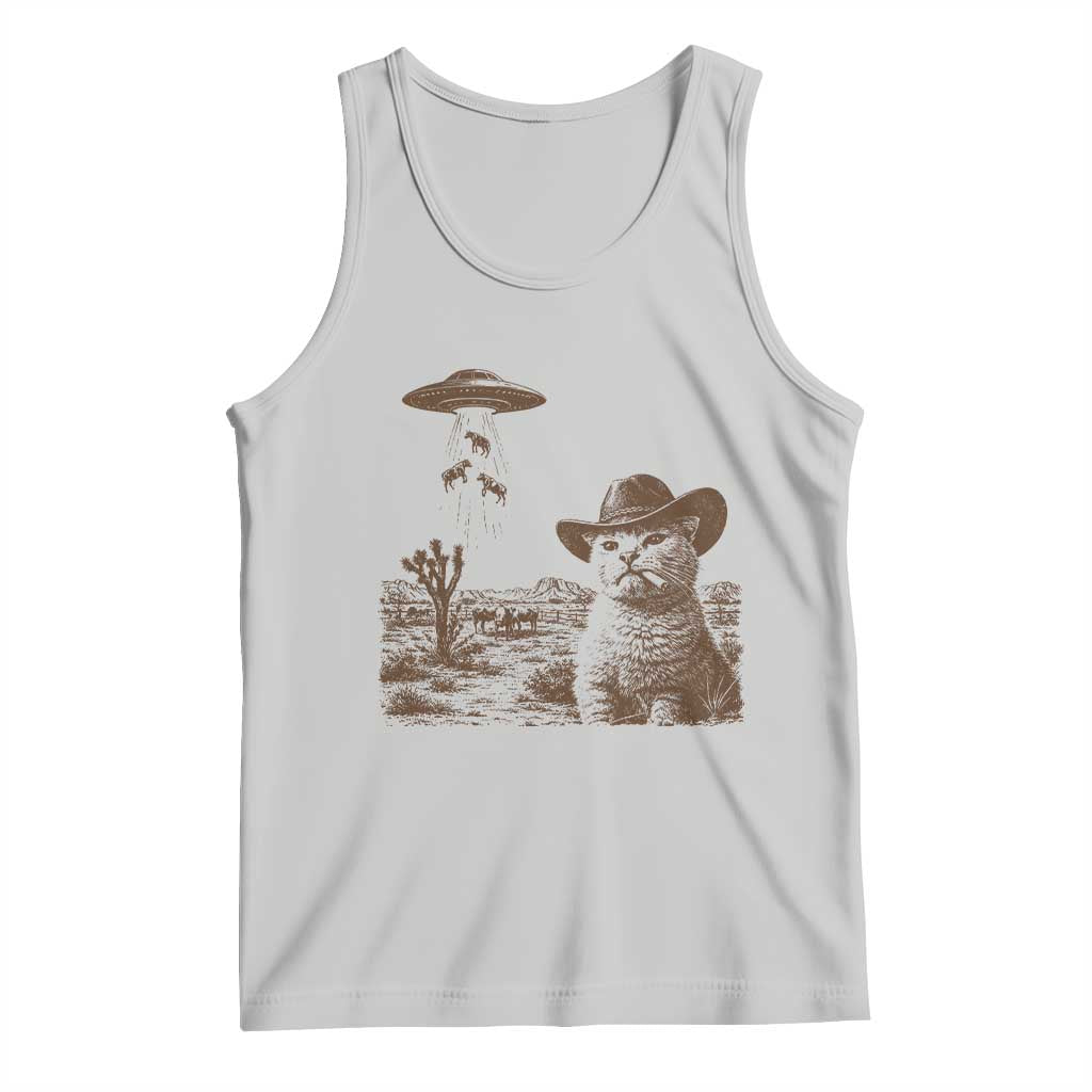 UFO Cowboy Cat Tank Top Vintage Graphic Retro Western Rodeo