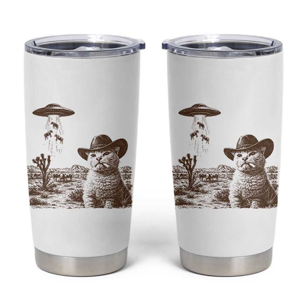 UFO Cowboy Cat Tumbler Cup Vintage Graphic Retro Western Rodeo