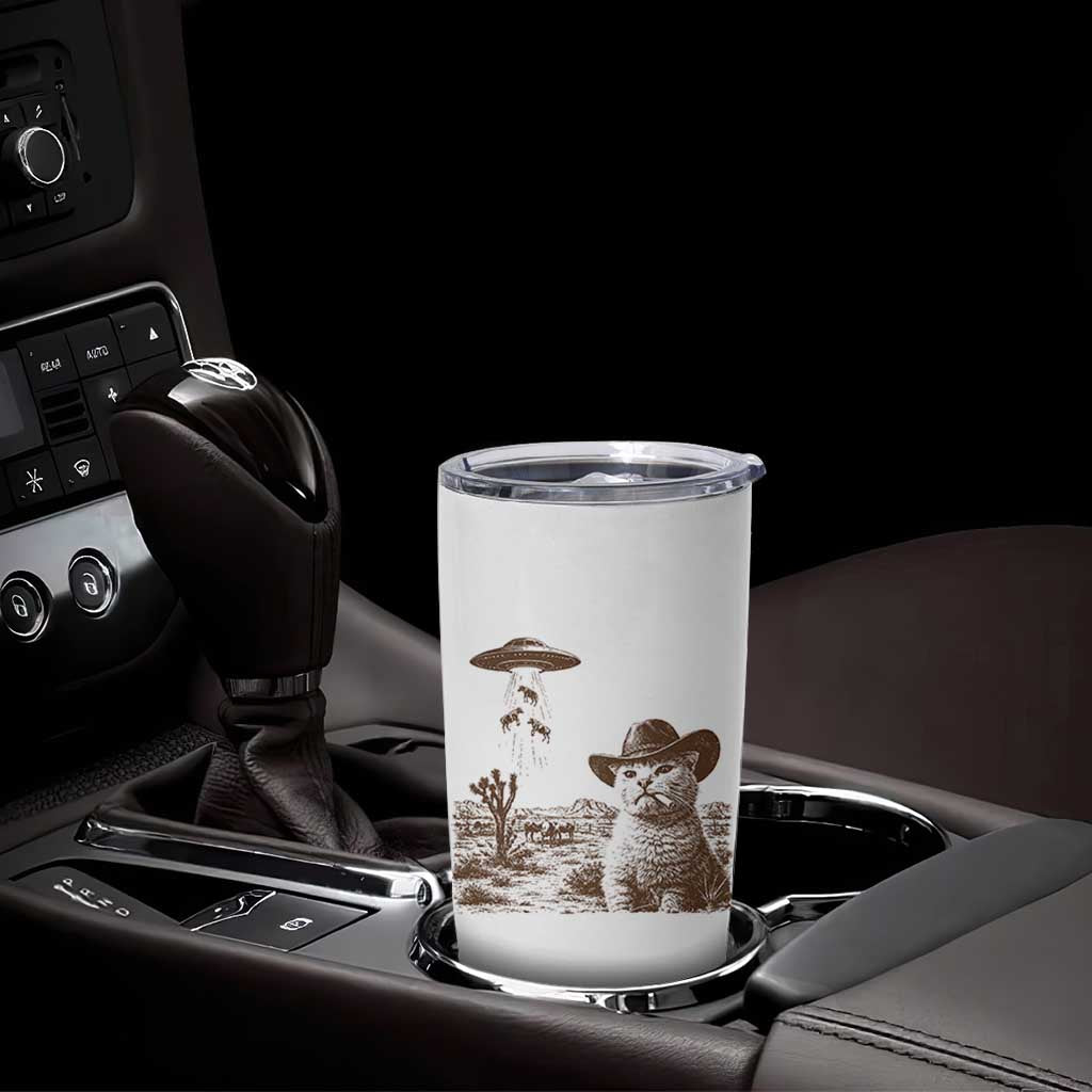 UFO Cowboy Cat Tumbler Cup Vintage Graphic Retro Western Rodeo