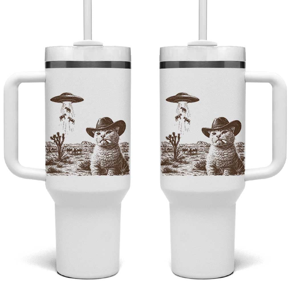 UFO Cowboy Cat Tumbler With Handle Vintage Graphic Retro Western Rodeo
