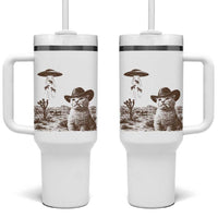 UFO Cowboy Cat Tumbler With Handle Vintage Graphic Retro Western Rodeo