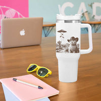 UFO Cowboy Cat Tumbler With Handle Vintage Graphic Retro Western Rodeo
