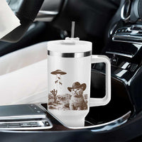 UFO Cowboy Cat Tumbler With Handle Vintage Graphic Retro Western Rodeo