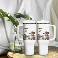 UFO Cowboy Cat Tumbler With Handle Vintage Graphic Retro Western Rodeo