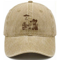 UFO Cowboy Cat Washed Cotton Baseball Cap Vintage Graphic Retro Western Rodeo