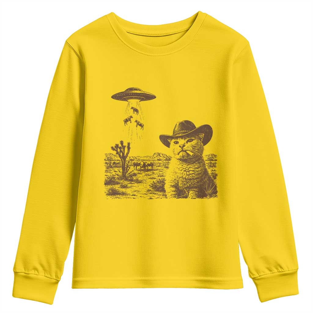 UFO Cowboy Cat Youth Sweatshirt Vintage Graphic Retro Western Rodeo