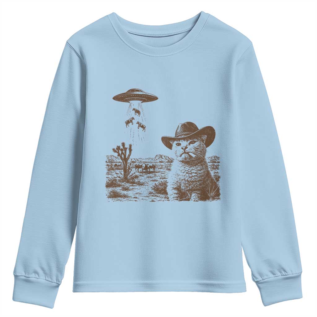 UFO Cowboy Cat Youth Sweatshirt Vintage Graphic Retro Western Rodeo