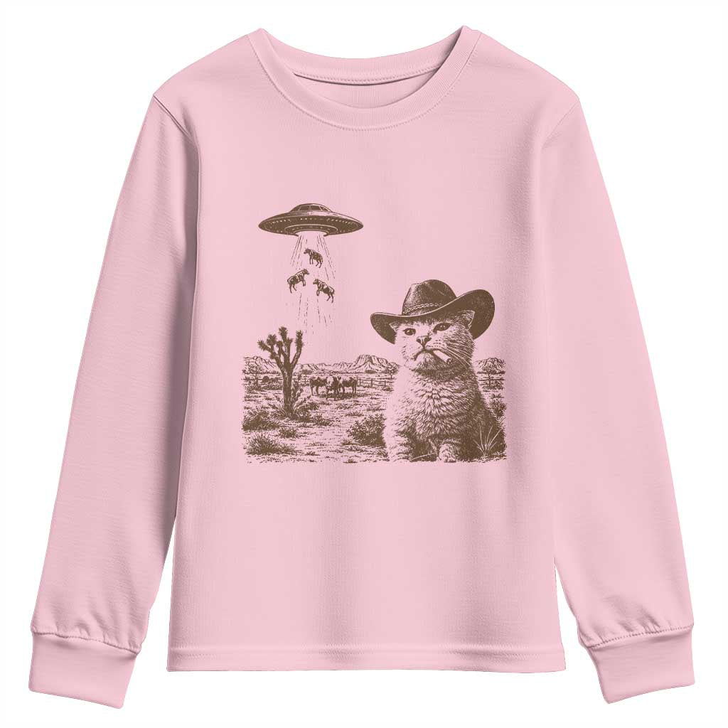 UFO Cowboy Cat Youth Sweatshirt Vintage Graphic Retro Western Rodeo