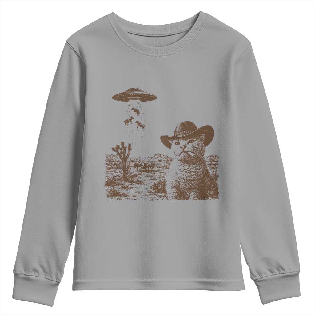 UFO Cowboy Cat Youth Sweatshirt Vintage Graphic Retro Western Rodeo