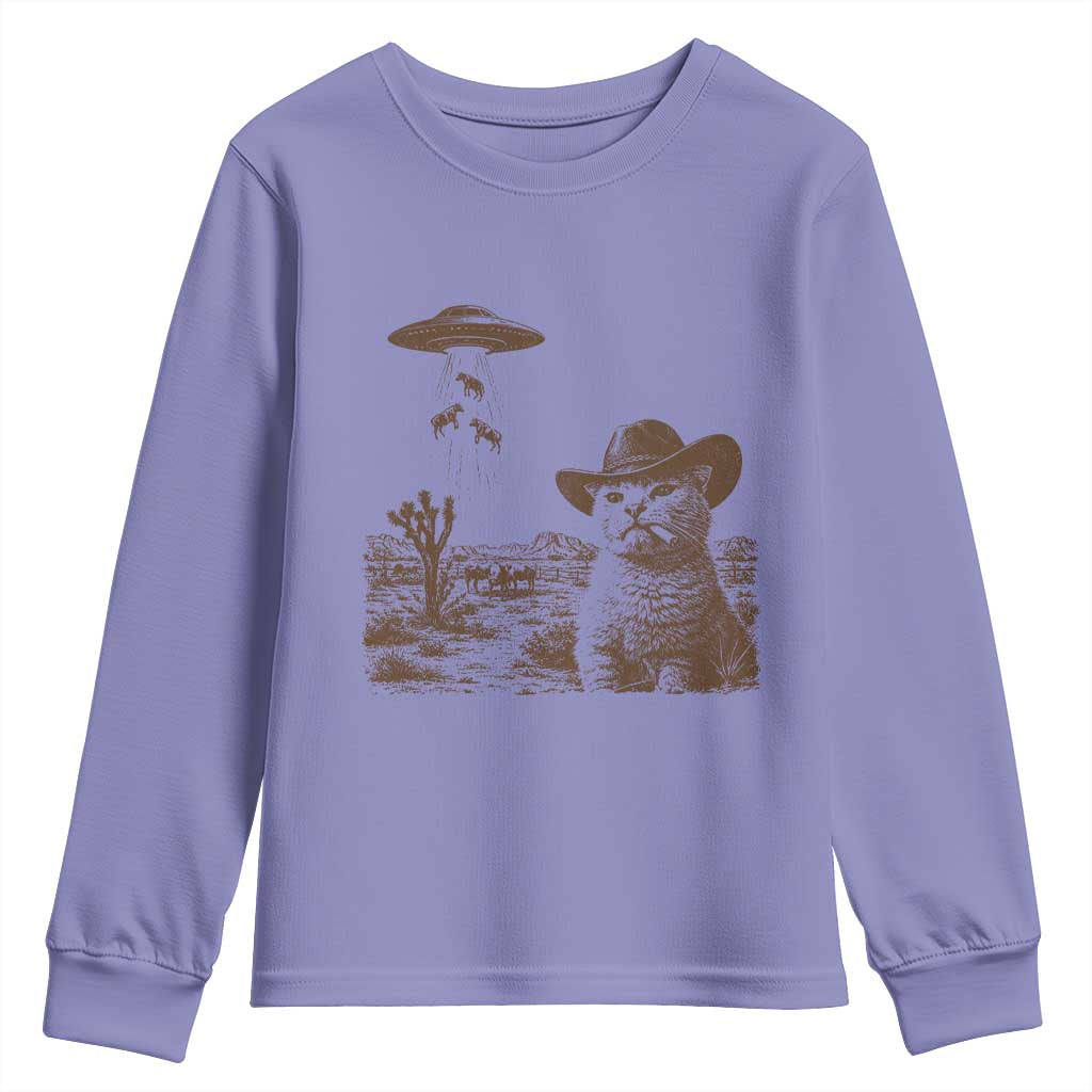 UFO Cowboy Cat Youth Sweatshirt Vintage Graphic Retro Western Rodeo
