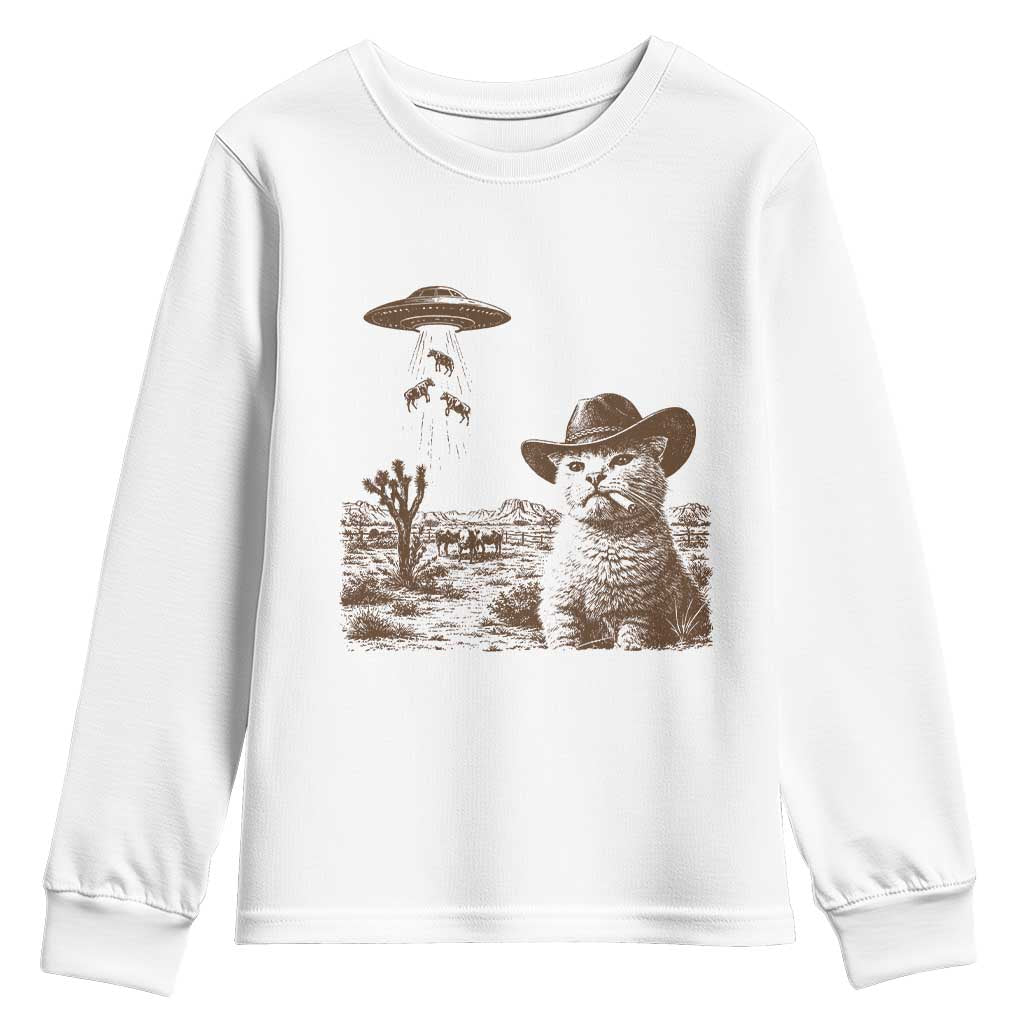 UFO Cowboy Cat Youth Sweatshirt Vintage Graphic Retro Western Rodeo