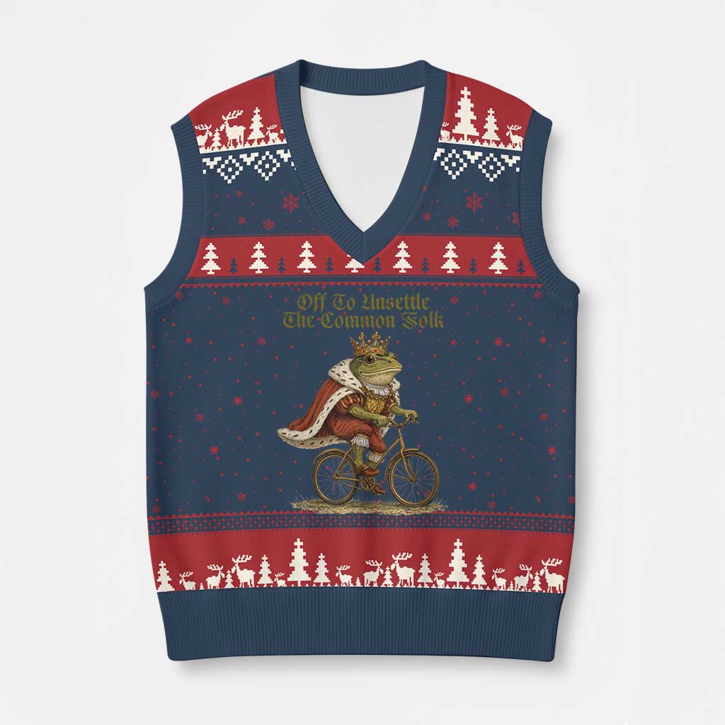 Chaotic Frog Meme V-Neck Knit Sweater Vest Off To Unsettle The Common Folk Vintage Unhinged Humor