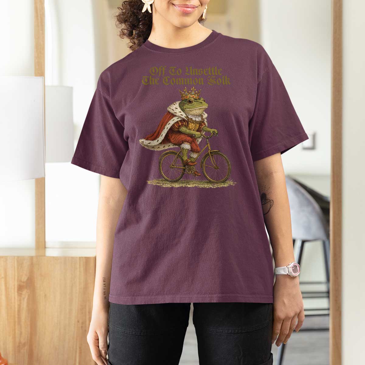 Chaotic Frog Meme T Shirt For Women Off To Unsettle The Common Folk Vintage Unhinged Humor