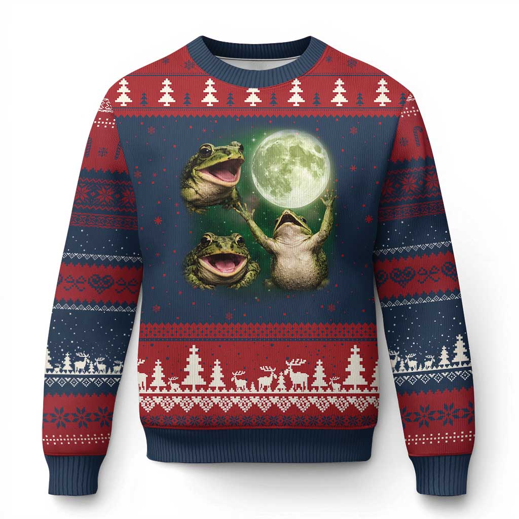 Frog Moon Vintage Graphic Ugly Christmas Sweater Retro Amphibian Nature Cottagecore Gift