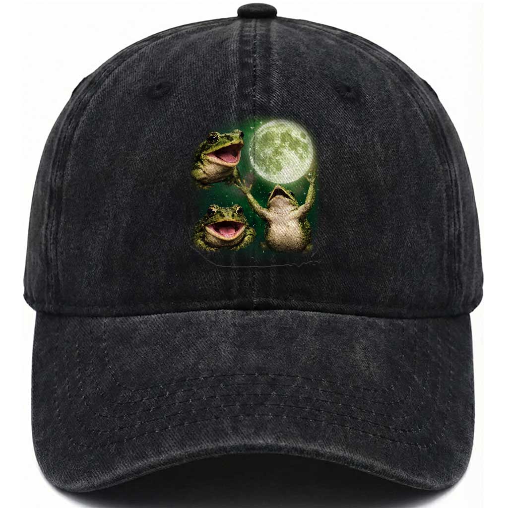 Frog Moon Vintage Graphic Washed Cotton Baseball Cap Retro Amphibian Nature Cottagecore Gift