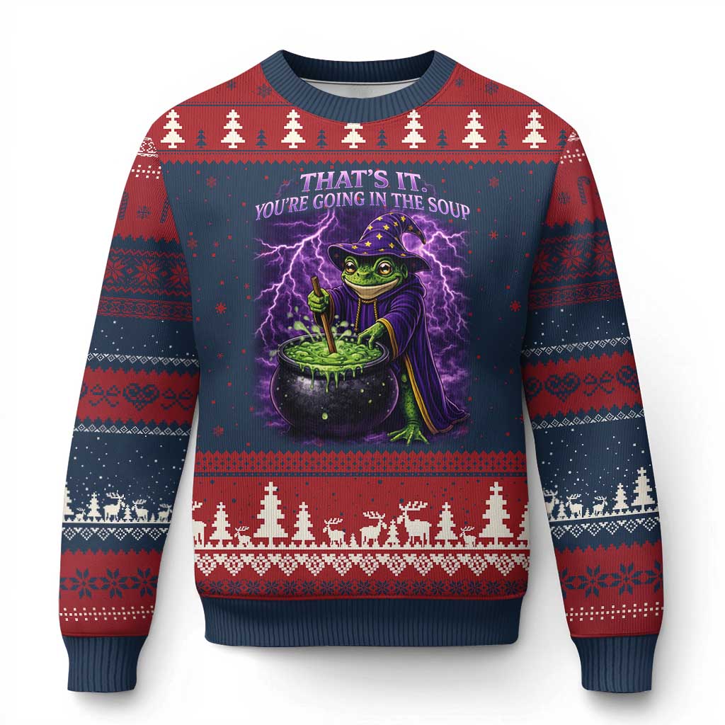Frog Meme Ugly Christmas Sweater Vintage Graphic Thats It Youre Going In The Soup