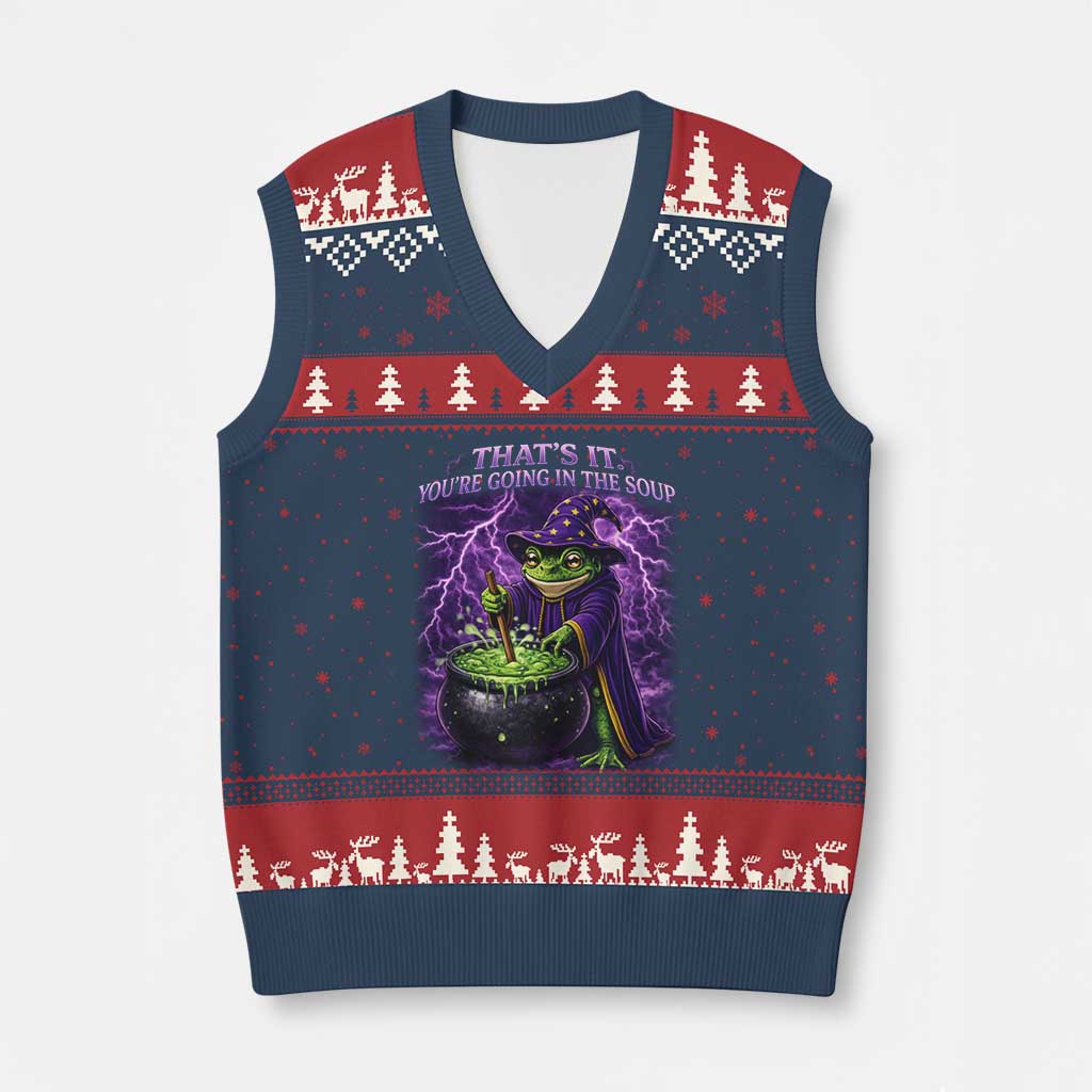 Frog Meme V-Neck Knit Sweater Vest Vintage Graphic Thats It Youre Going In The Soup