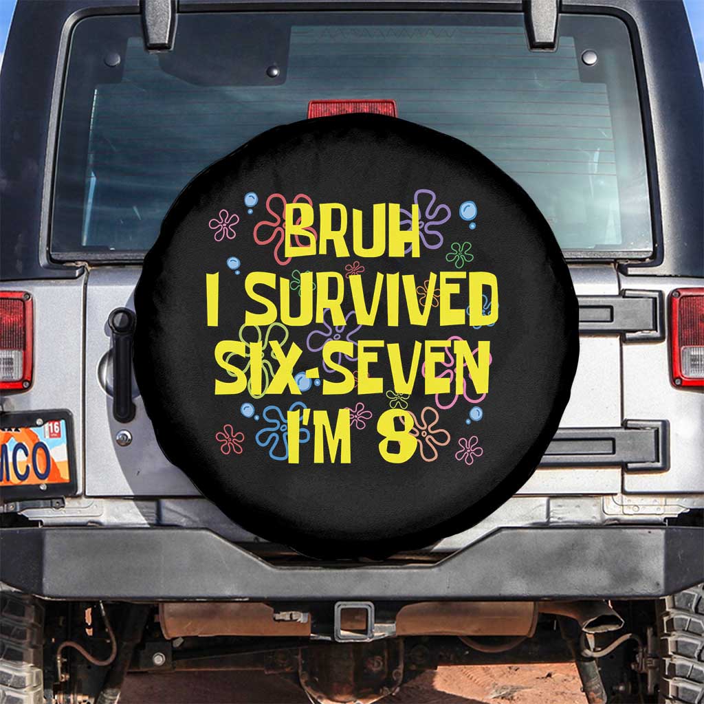 8th Birthday Spare Tire Cover Im 8 Year Old Bruh I Survived 67 Colorful Bubble Flower