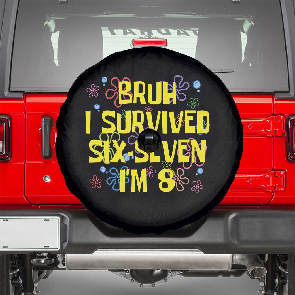 8th Birthday Spare Tire Cover Im 8 Year Old Bruh I Survived 67 Colorful Bubble Flower