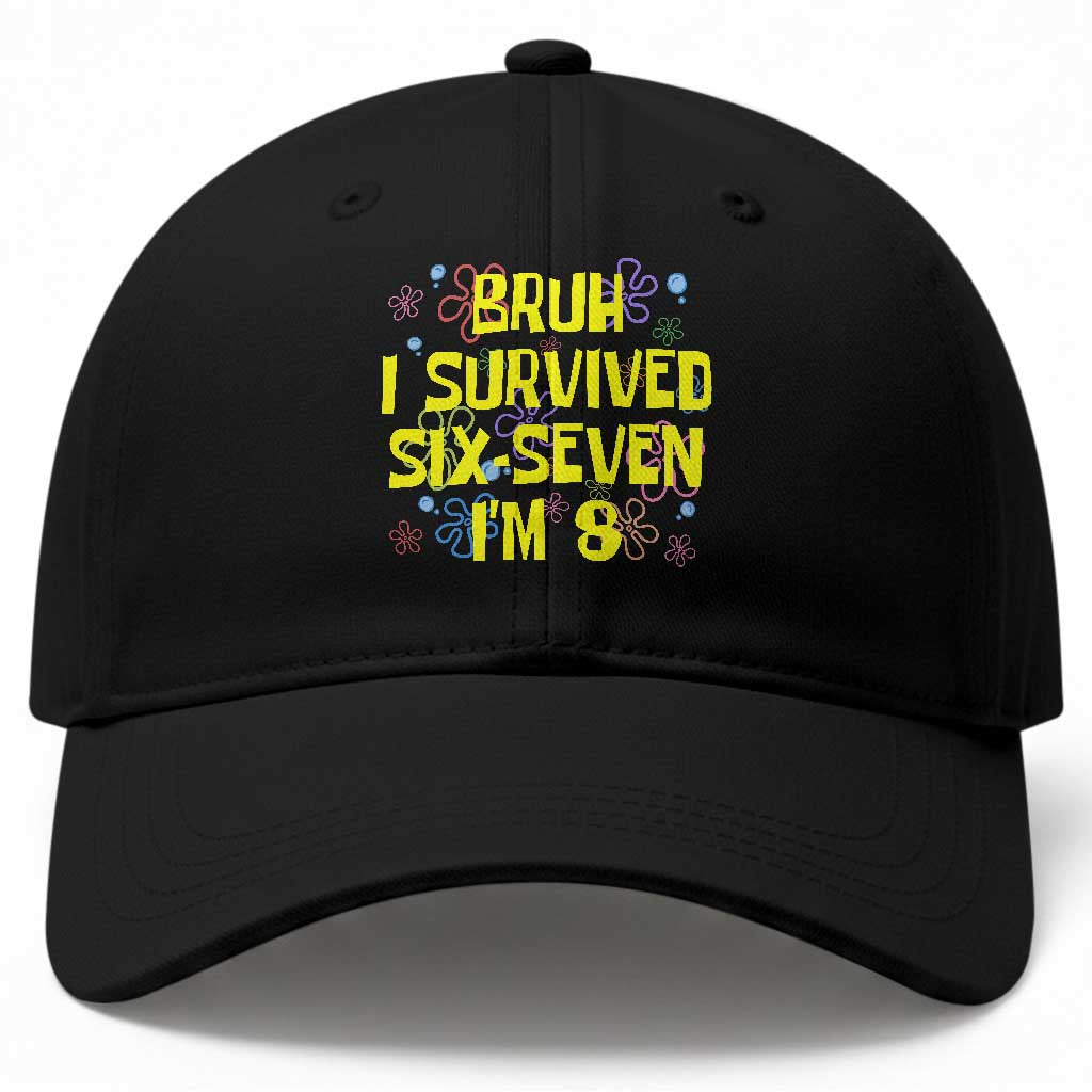8th Birthday Baseball Cap Im 8 Year Old Bruh I Survived 67 Colorful Bubble Flower